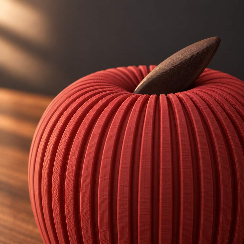 Gros plan sur les nervures et la finition mate d’une pomme décorative