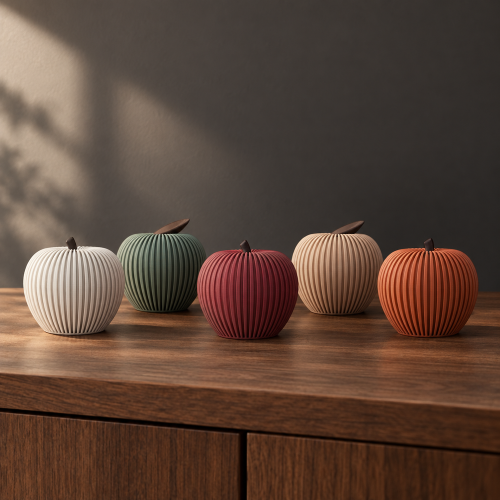 Palette des cinq coloris des pommes décoratives d’automne