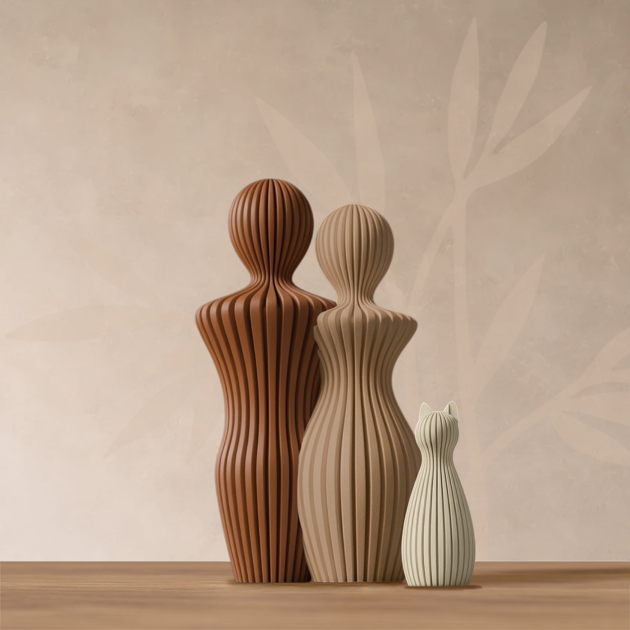 Statuette couple avec chat, décoration artisanale Douceur Organique.