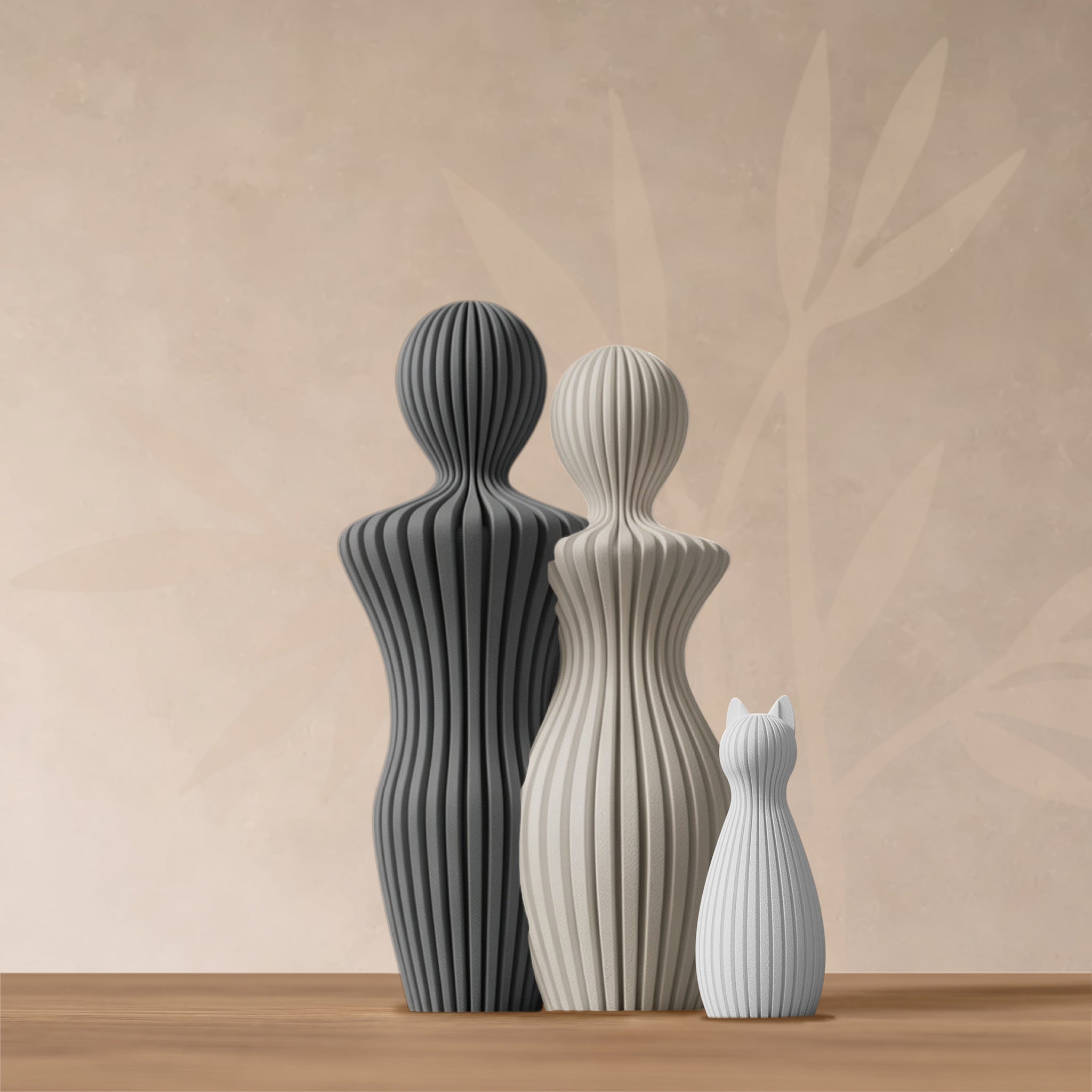 Statuette couple avec chat, décoration artisanale Épure Minéral.