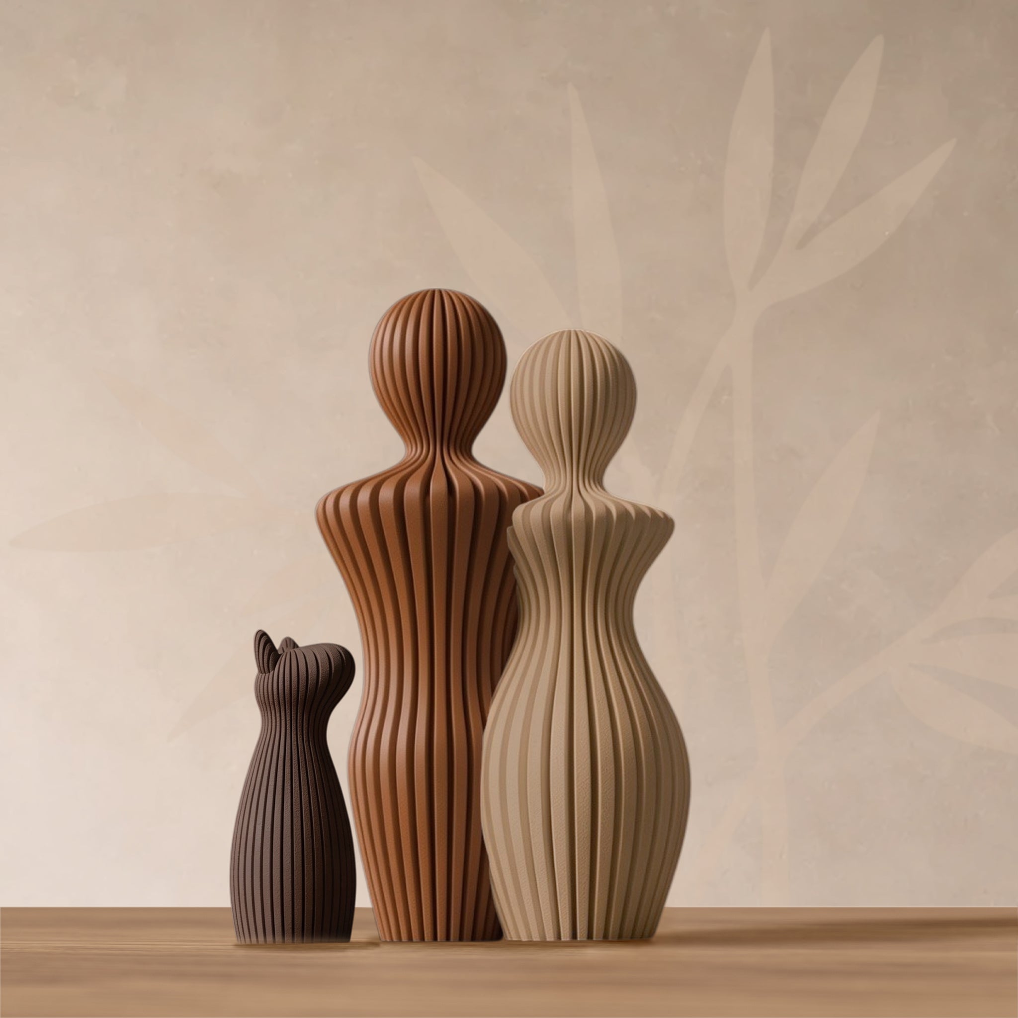 Statuette couple avec chien oreilles pointues, coloris Douceur Organique.