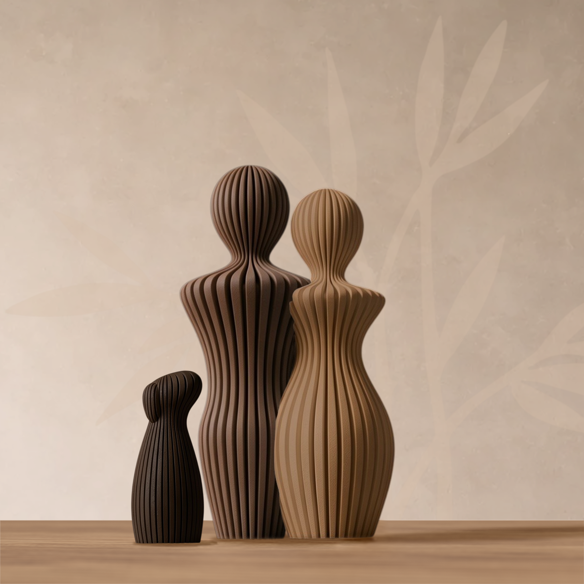 Statuette couple avec chien oreilles tombantes, coloris Douceur Organique.