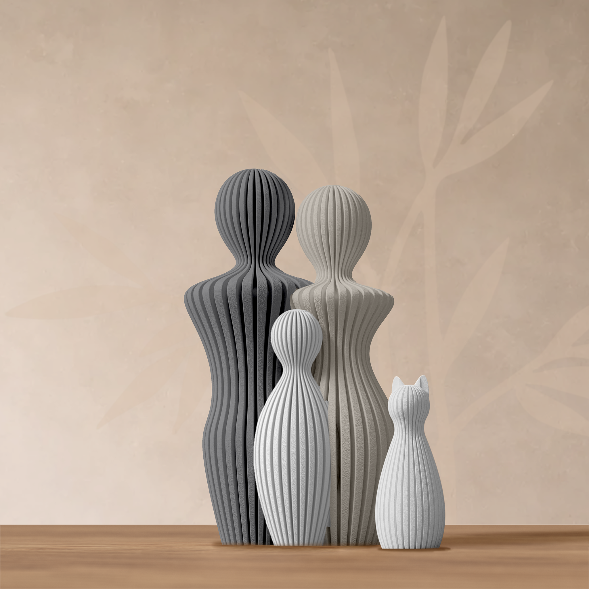 Statuette famille 1 enfant avec chat, style minimaliste et éco-responsable.