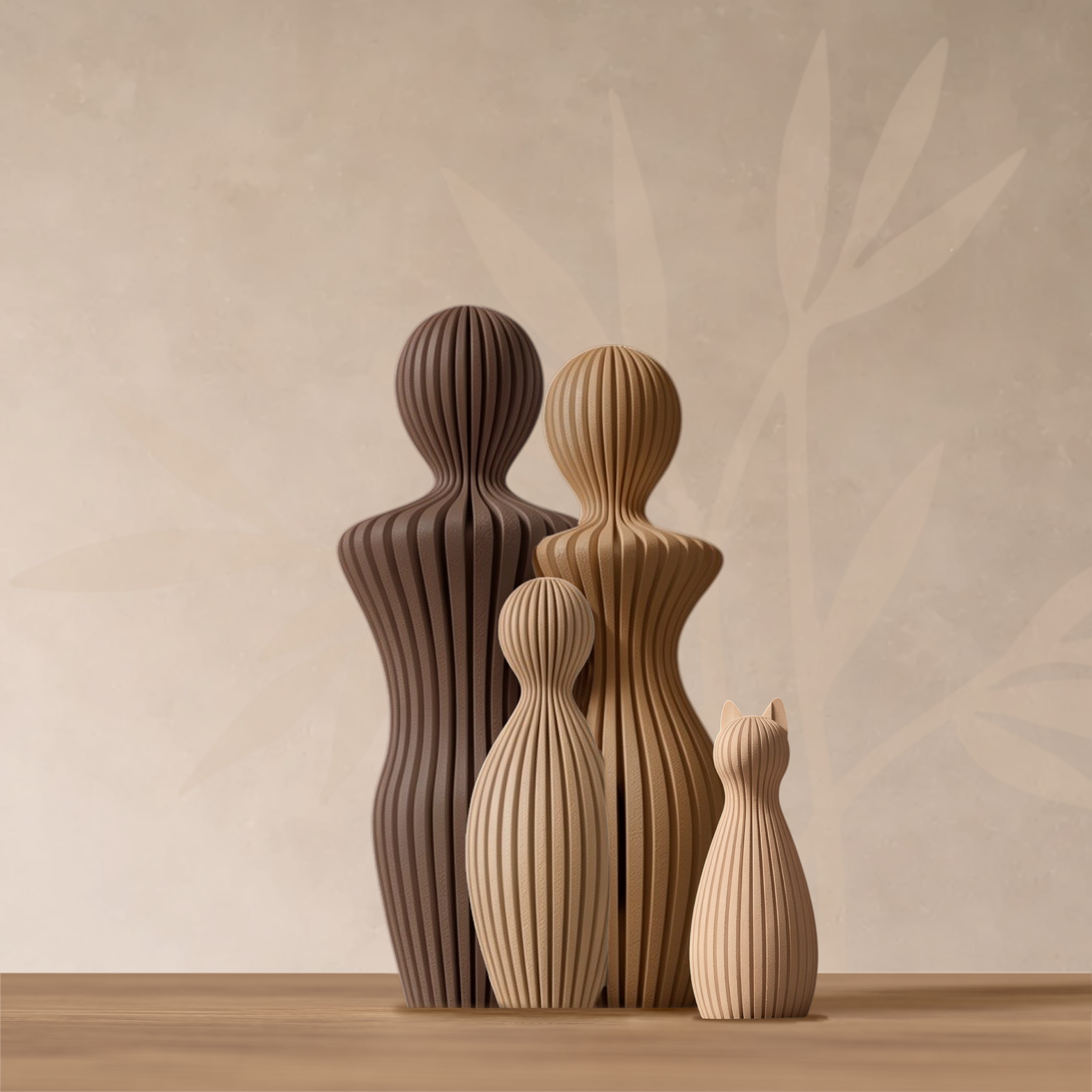 Statuette famille 1 enfant et chat, finition artisanale Héritage Bois.