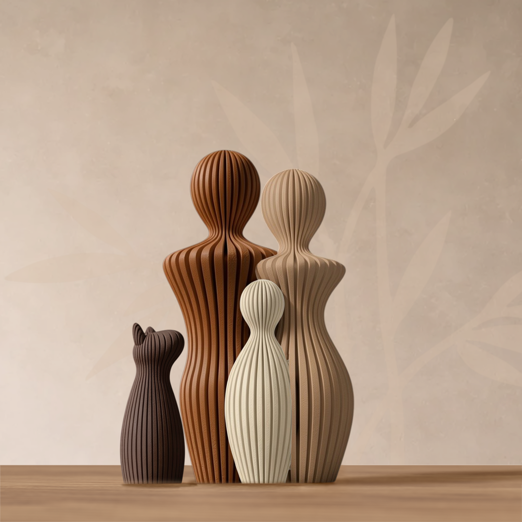 Statuette famille 1 enfant avec chien oreilles pointues, coloris Douceur Organique.