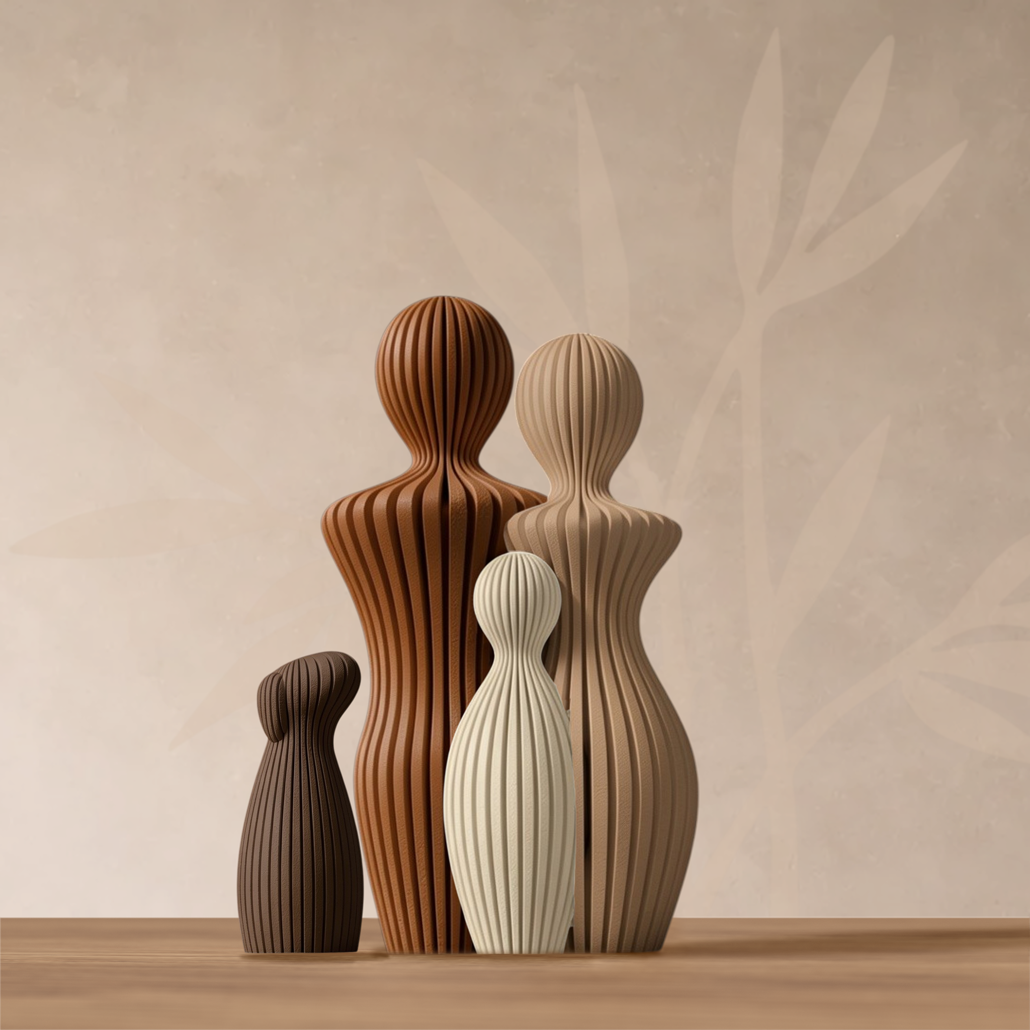 Statuette famille 1 enfant avec chien oreilles tombantes, coloris Douceur Organique.