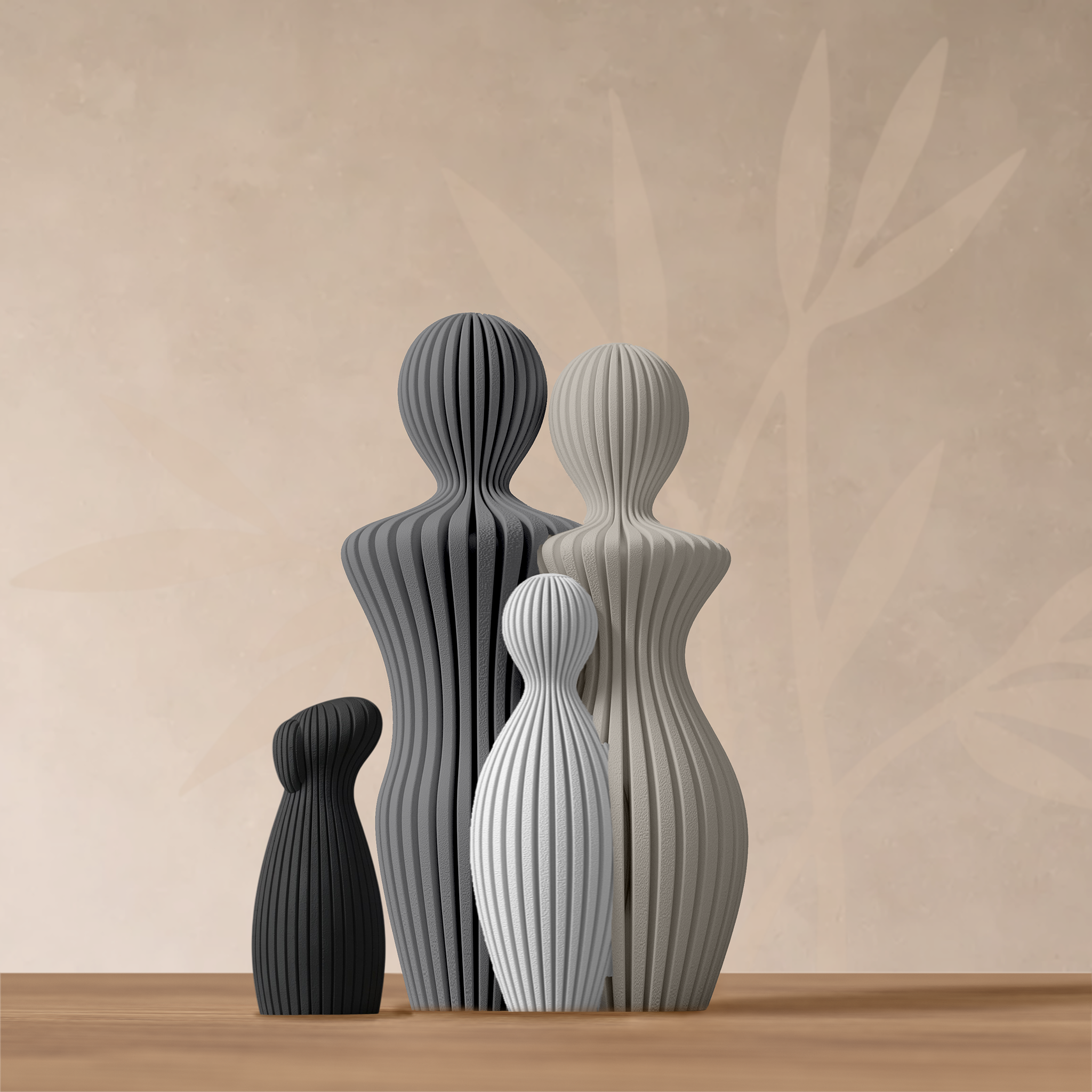 Statuette famille 1 enfant avec chien oreilles tombantes, coloris Épure Minéral.