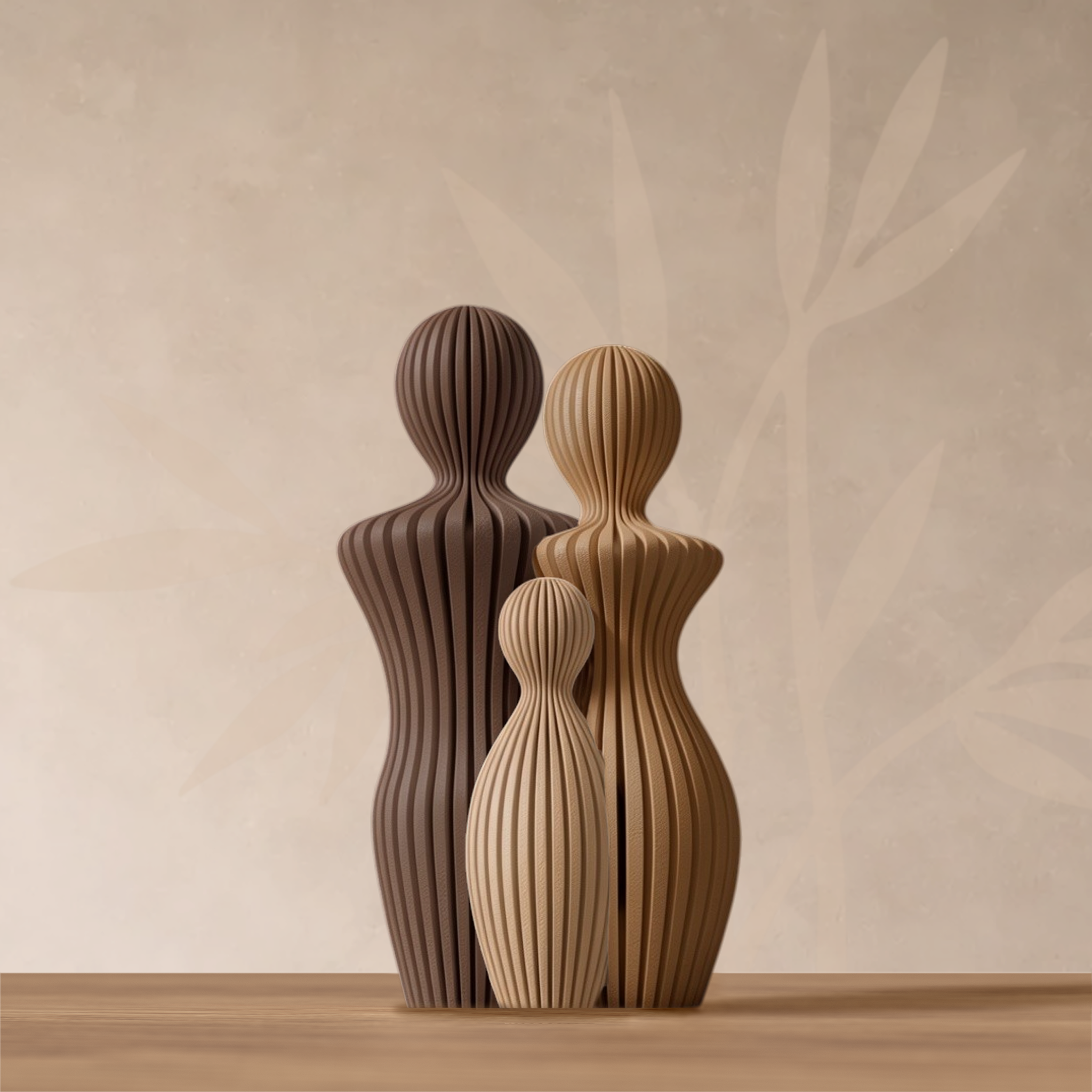 Statuette minimaliste famille 1 enfant, teintes bois (Heritage Bois).