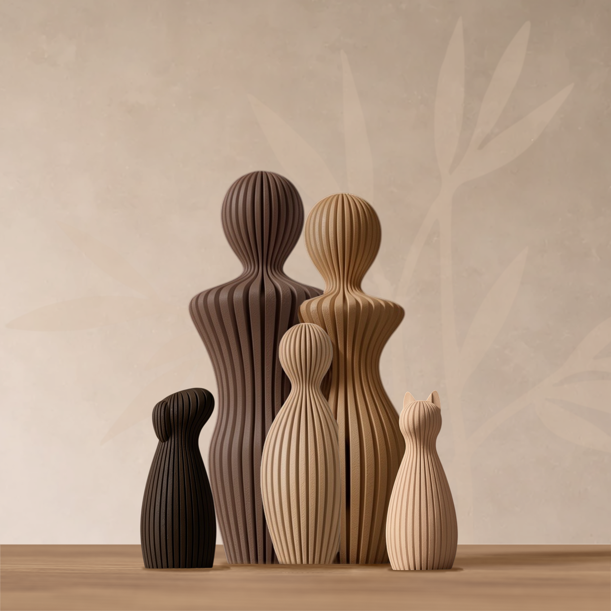 Famille 1 enfant, chien oreilles tombantes et chat, coloris Héritage Bois.