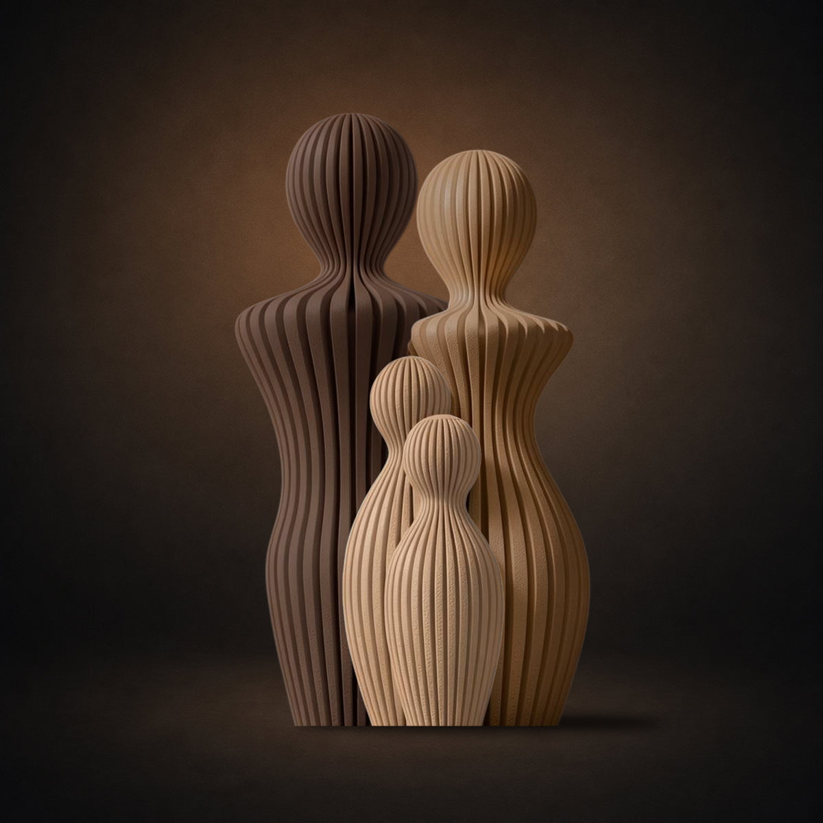 Statuette Famille 2 Enfants — Héritage Bois — Famille seule