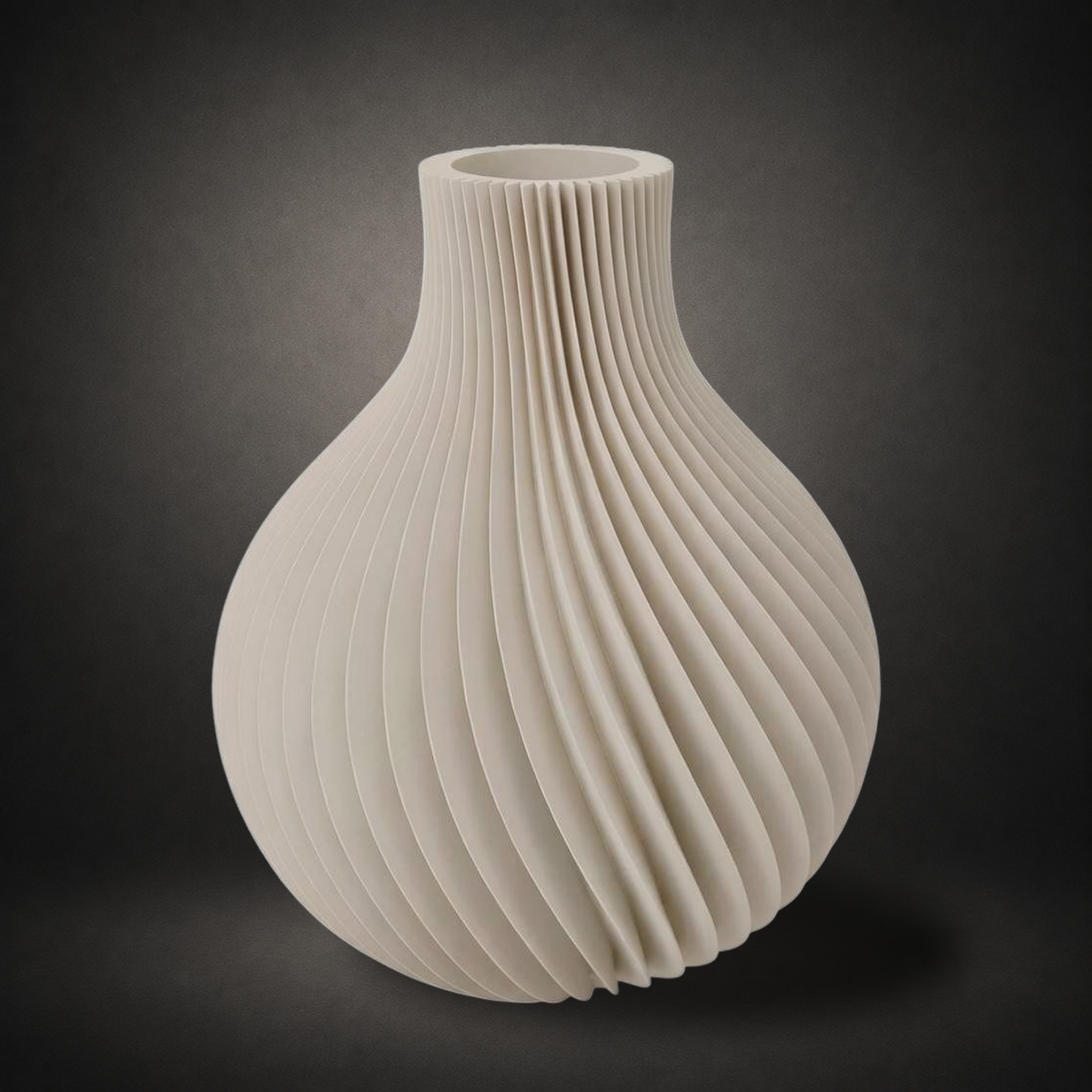 Vase Kanji moyen Ivoire Minéral, vase strié Japandi de 20 × 16 cm