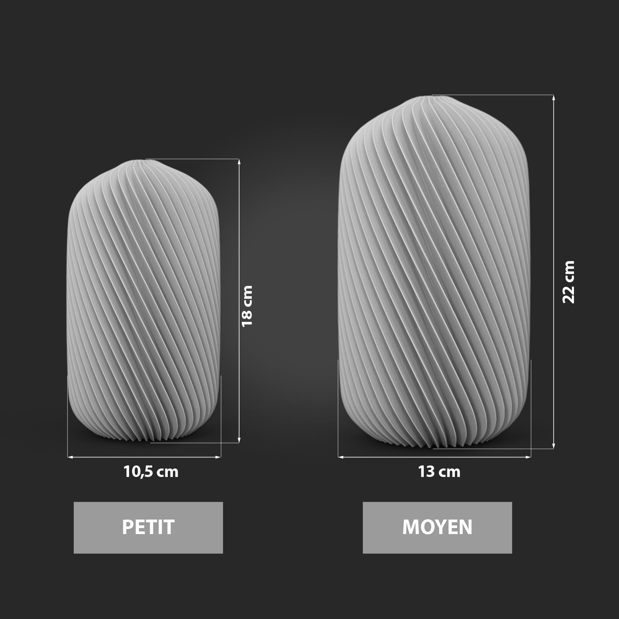 Vase Sijume blanc nuageux, étanchéité garantie et finition premium sans lignes d'impression, cotes du vase.