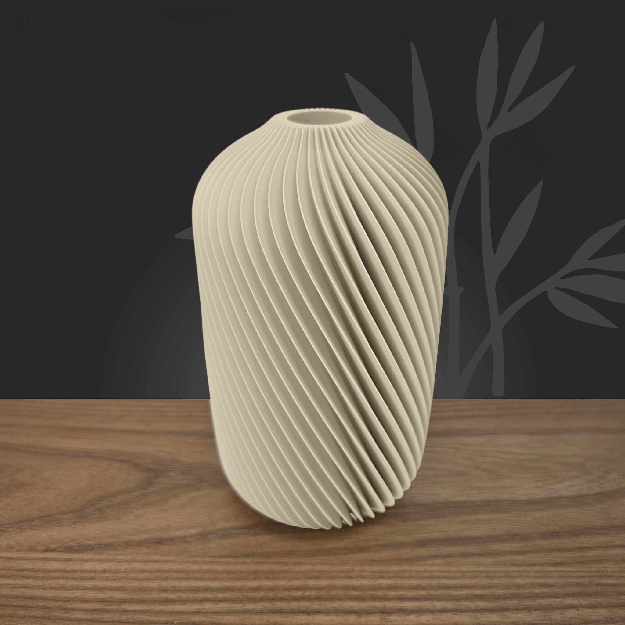 Vase Sijume étanche au design torsadé, coloris sable et beige, pour bouquets de fleurs fraîches.